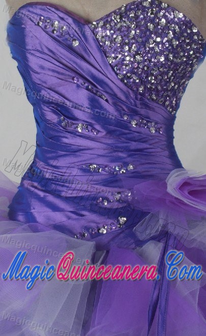 Sweetheart Beading Ruffles Quincenera Dresses in Purple and White
