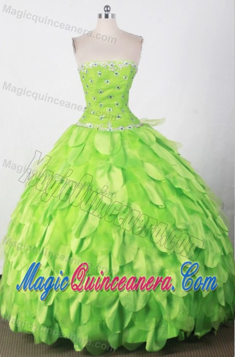 Beading Strapless Petals Lime Green Sweet Sixteen Dresses