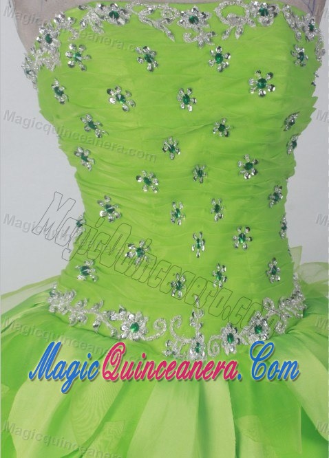 Beading Strapless Petals Lime Green Sweet Sixteen Dresses