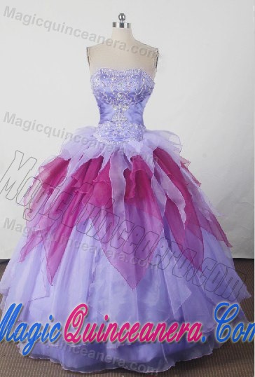 Lavender Beading Strapless Ruffled Dresses For a Quinceanera