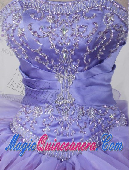 Lavender Beading Strapless Ruffled Dresses For a Quinceanera