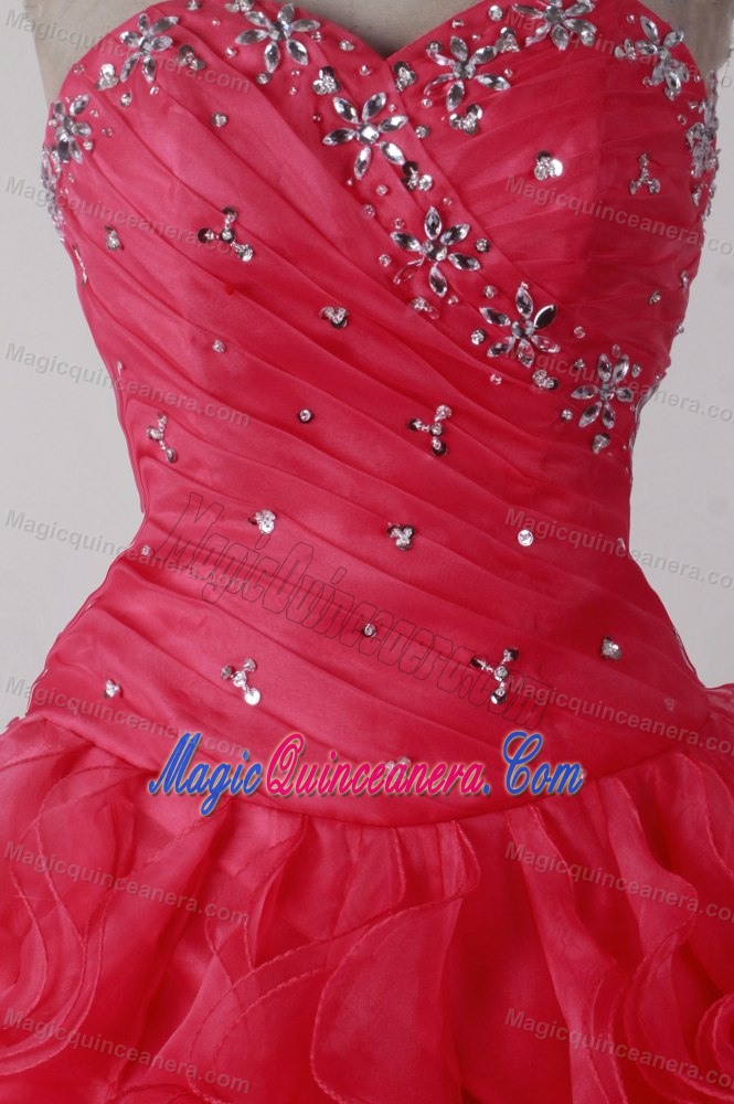 Beading Sweetheart Floor-length Red Ruffles Quincenera Dresses