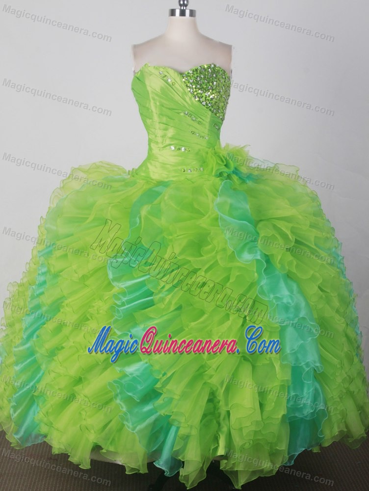 Ruffles and Beading Sweetheart Lime Green Quincenera Dresses