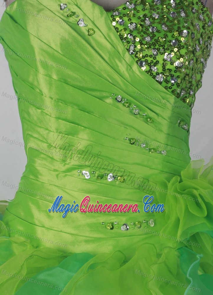 Ruffles and Beading Sweetheart Lime Green Quincenera Dresses