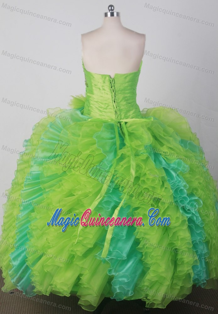 Ruffles and Beading Sweetheart Lime Green Quincenera Dresses