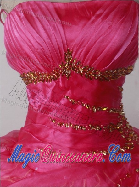 Pleated Strapless Hot Pink Ruffles Sweet 16 Quinceanera Dresses