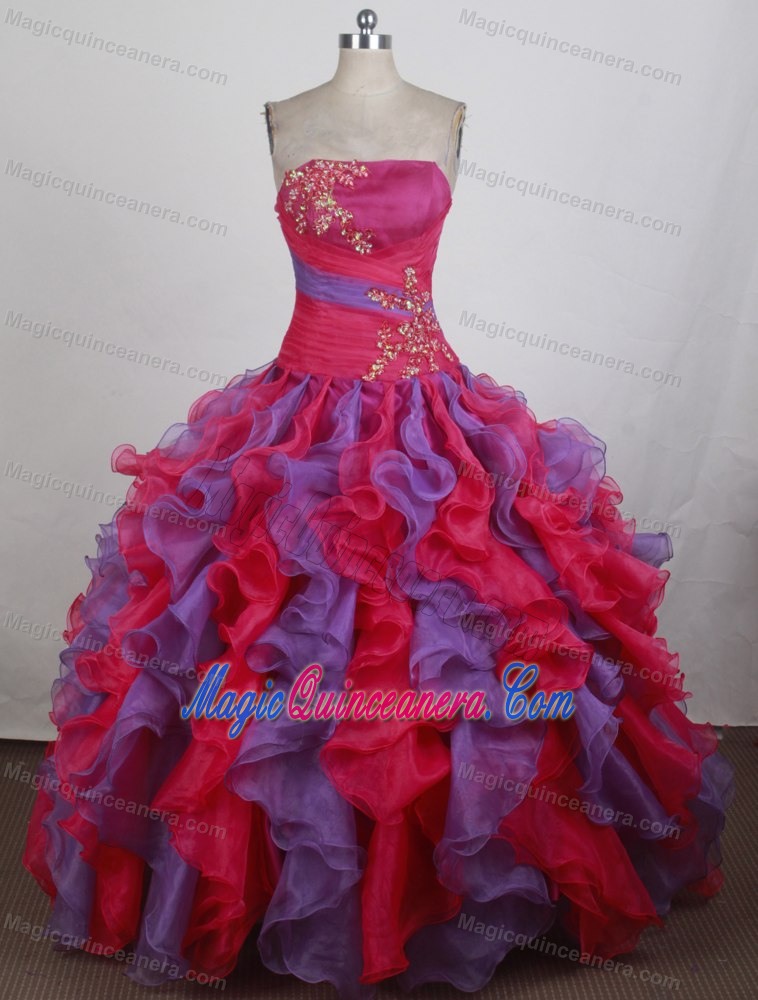 Colorful Strapless Floor-length Quinceanera Gowns with Appliques