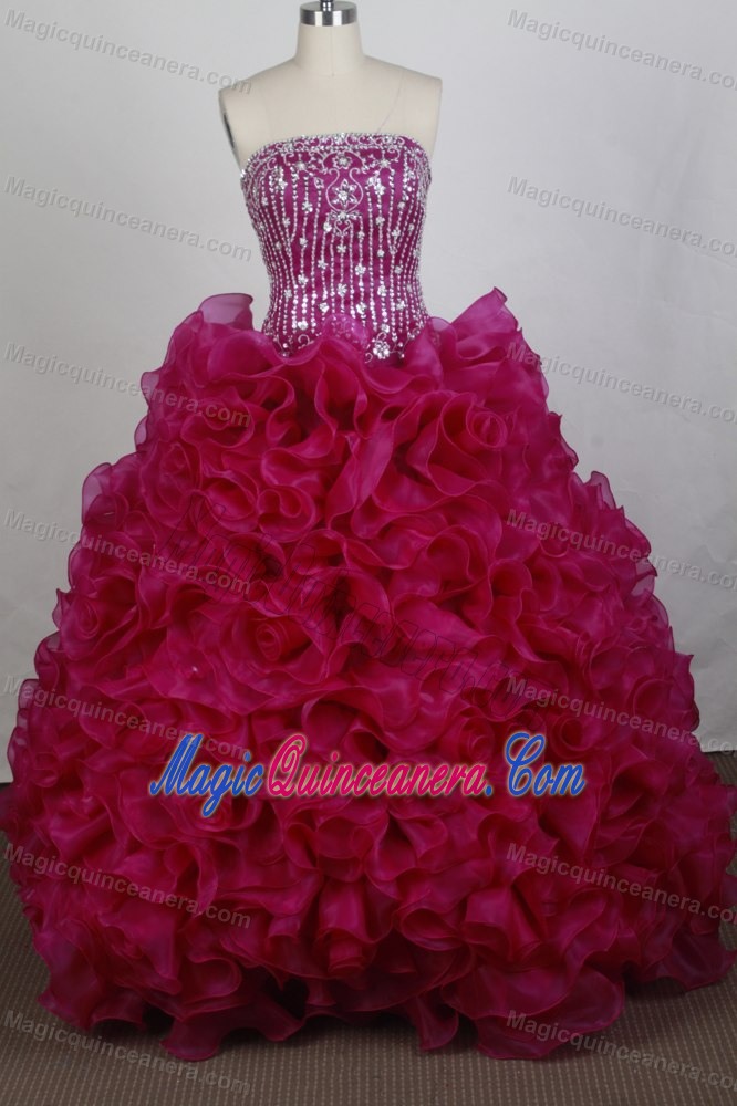 Strapless Beading and Ruffles Quinceanera Gowns in Fuchsia