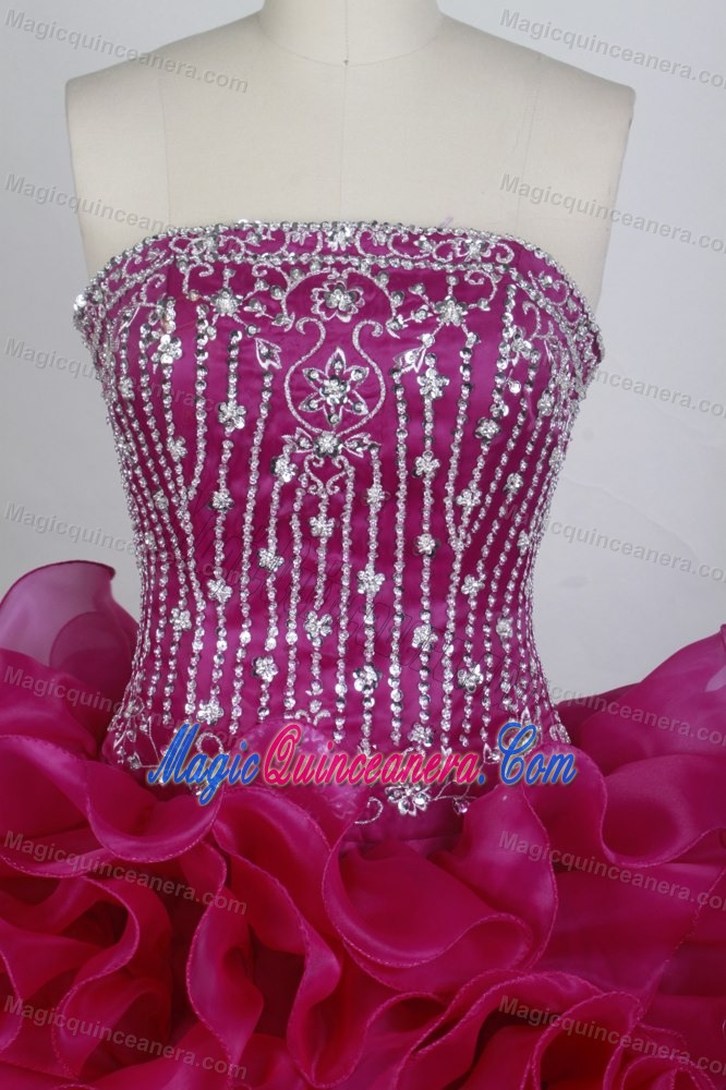 Strapless Beading and Ruffles Quinceanera Gowns in Fuchsia