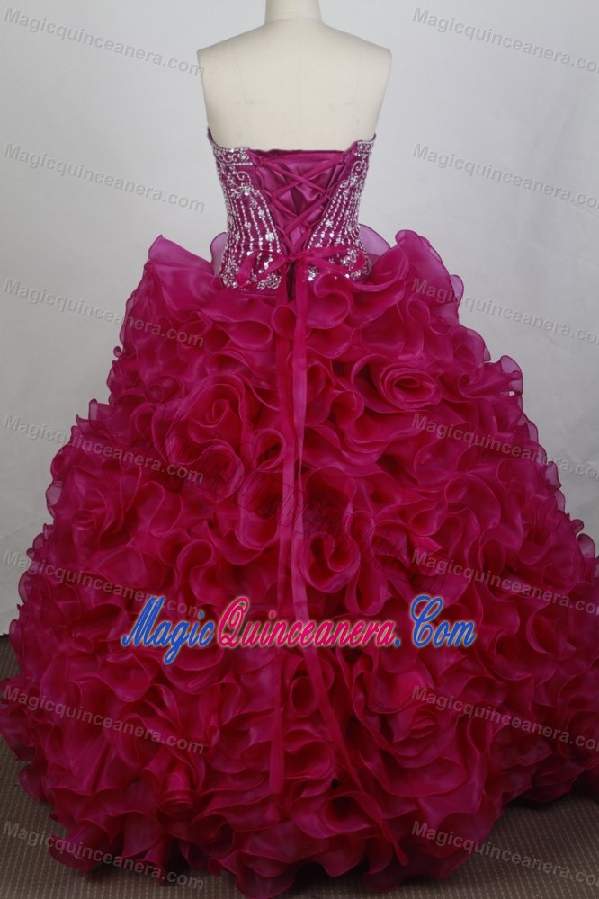 Strapless Beading and Ruffles Quinceanera Gowns in Fuchsia