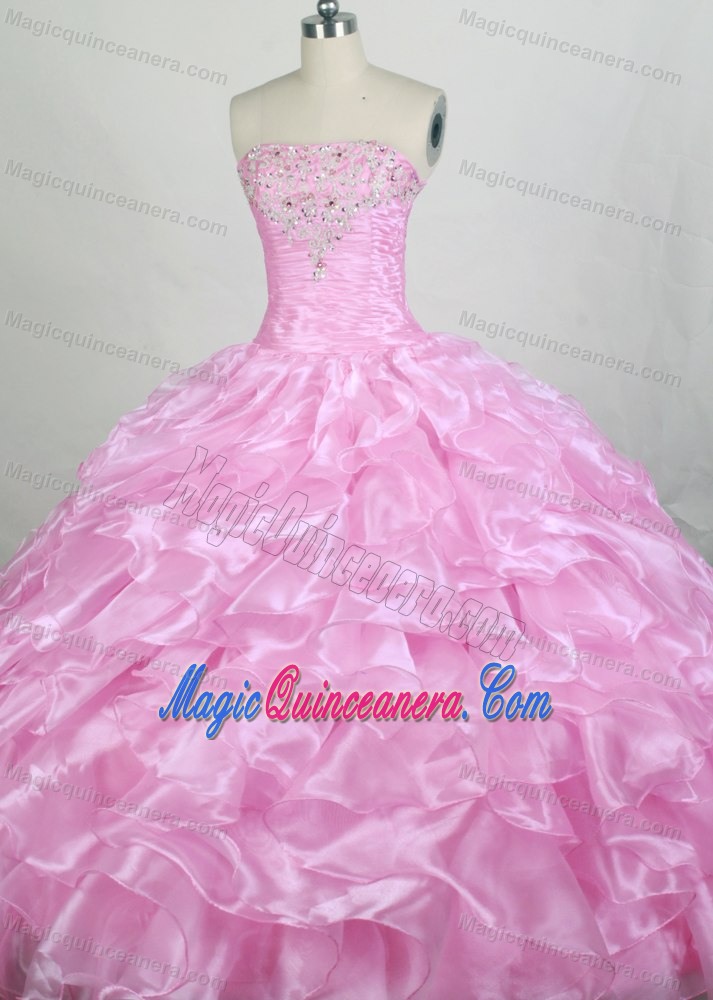 Beading Strapless Pink Pick-ups Sweet Sixteen Quinceanera Dresses
