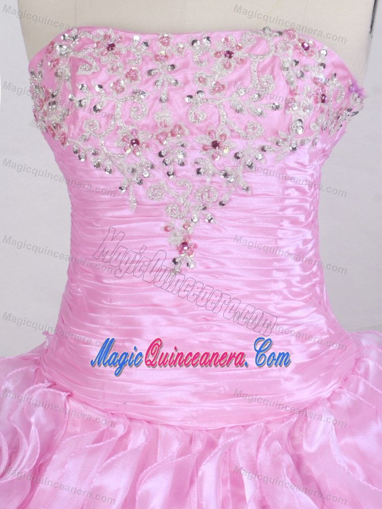 Beading Strapless Pink Pick-ups Sweet Sixteen Quinceanera Dresses