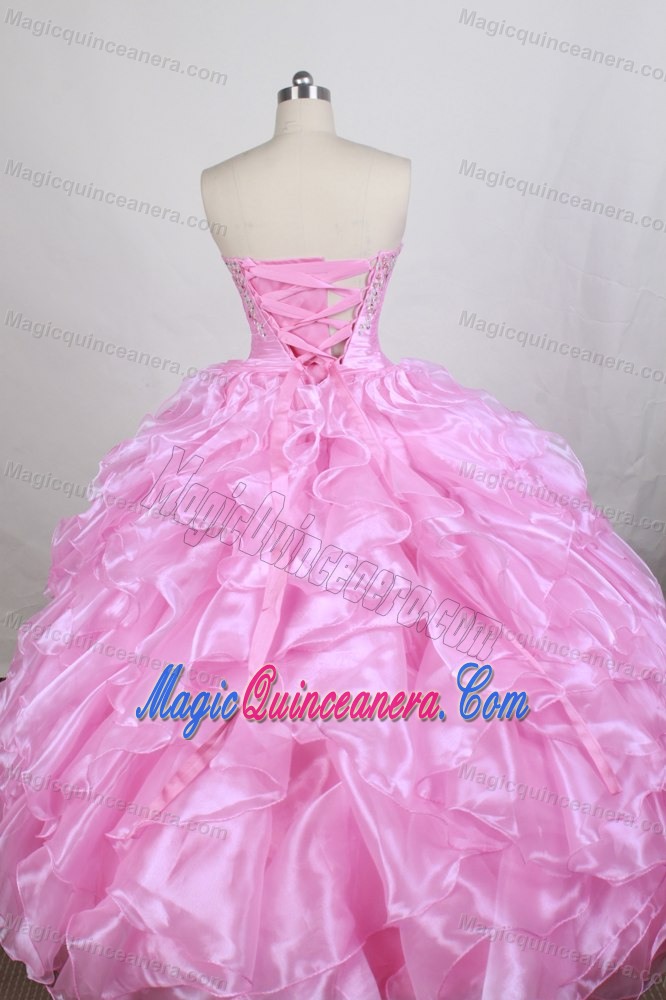 Beading Strapless Pink Pick-ups Sweet Sixteen Quinceanera Dresses
