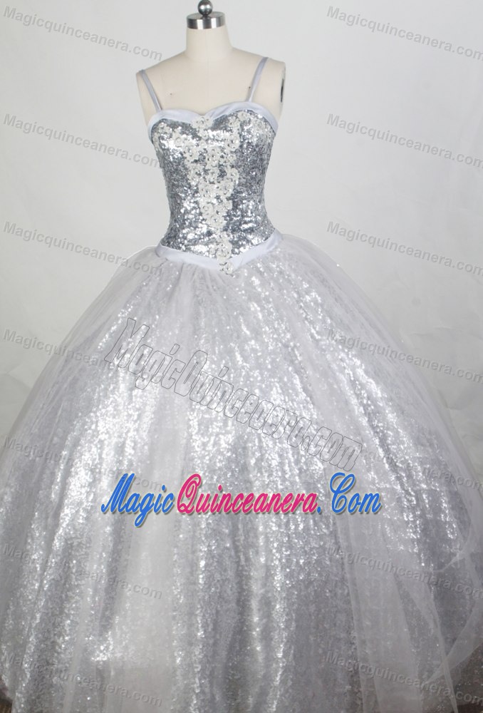 Sequin Sweetheart Ball gown Straps Dress For Quinceanera in Silver