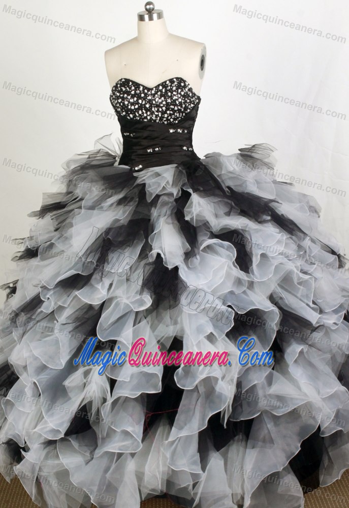Black and White Sweetheart Beading Ruffles Quinceanera Dresses