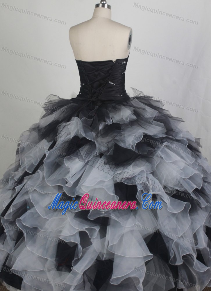 Black and White Sweetheart Beading Ruffles Quinceanera Dresses