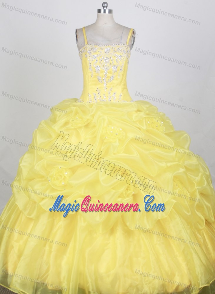 Beading Ball gown Straps Pick-ups Dresses For 15 in Yellow at Sullana