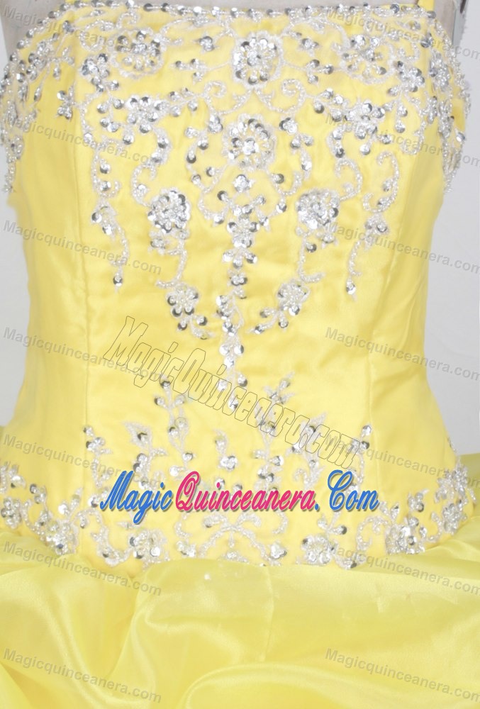 Beading Ball gown Straps Pick-ups Dresses For 15 in Yellow at Sullana