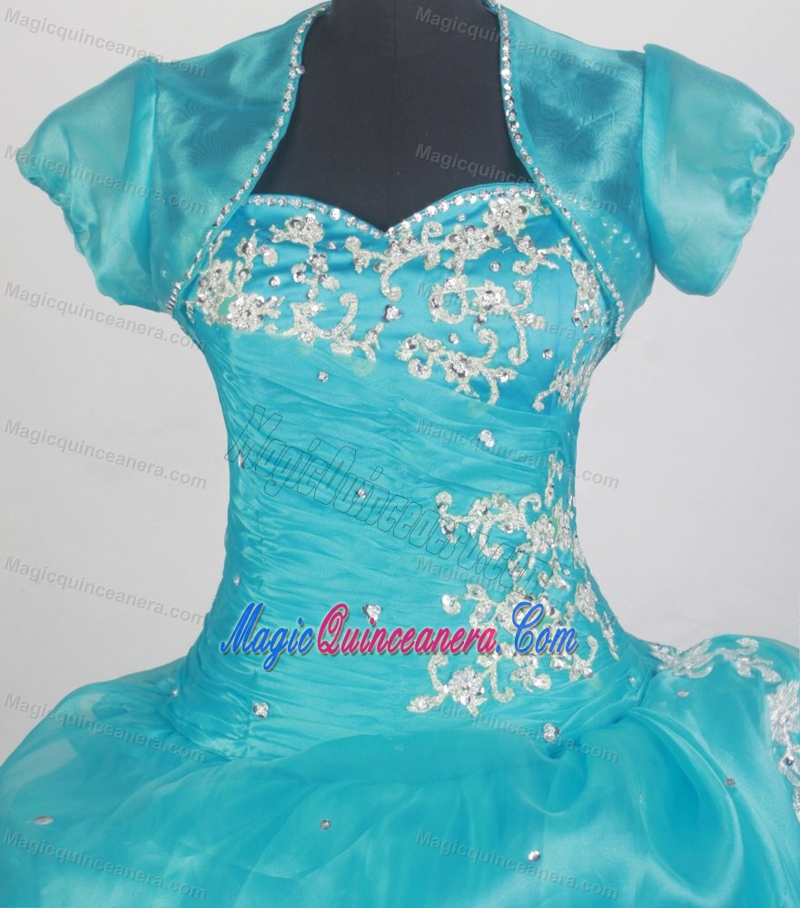 Sweetheart Appliques and Beading Turquoise Qunceanera Dresses