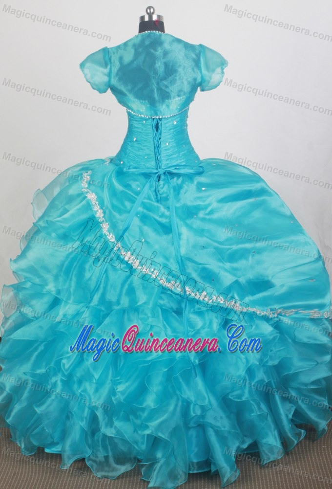 Sweetheart Appliques and Beading Turquoise Qunceanera Dresses