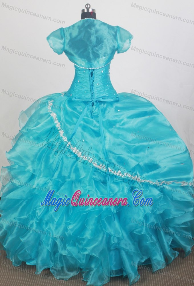 Sweetheart Appliques and Beading Turquoise Qunceanera Dresses