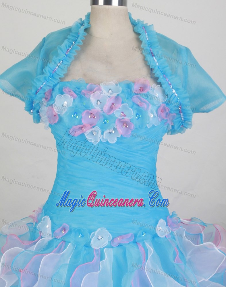 Colorful Flowers Ruched Strapless Ruffled Dresses For a Quince