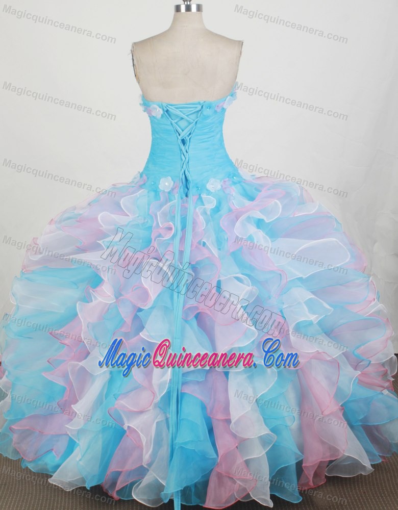 Colorful Flowers Ruched Strapless Ruffled Dresses For a Quince
