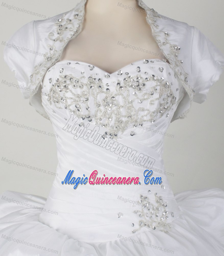 White Appliques Beading Sweetheart Sweet 15 Dresses with Jacket