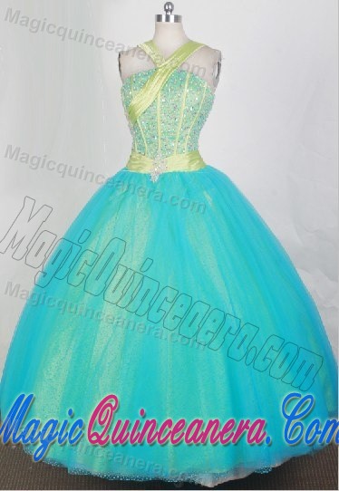 Beading Halter Top Quinceanera Dresses in Turquoise with Belt