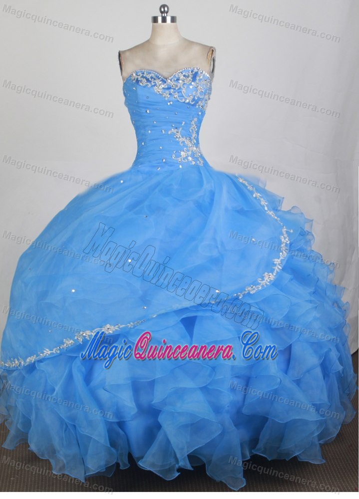 Sweetheart Appliques and Ruffles Quinceanera Dresses in Sky Blue