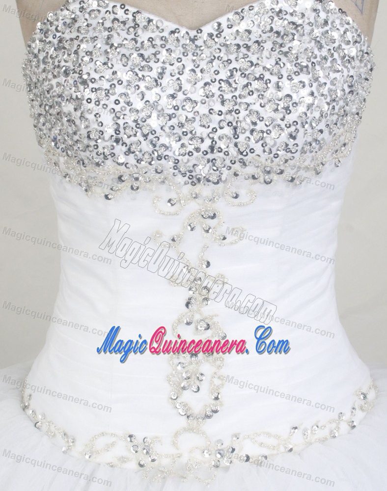 Beading Ball Gown Sweetheart Quinceanera Dress in White at Ica