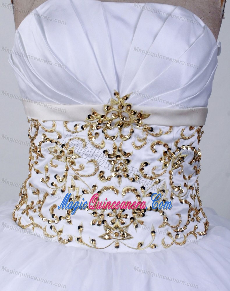 White Strapless Appliques and Beading Quinceanera Dresses Gowns