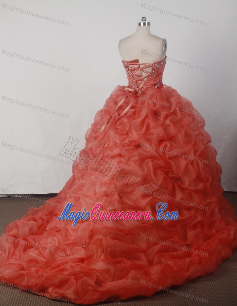 Orange Strapless Beading and Appliques Sweet Sixteen Dresses