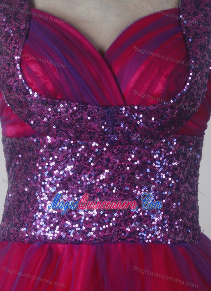 Purple Sequin Sweetheart Straps Red Dresses For a Quince in Cusco