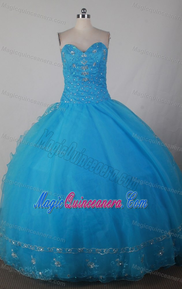 Blue Ball Gown Sweetheart Floor-length Beading Quinceanera Dress