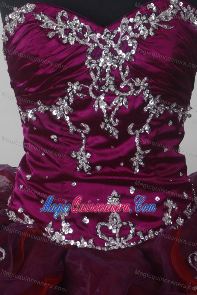 Appliques and Beading Sweetheart Quinceanera Dress in Burgundy
