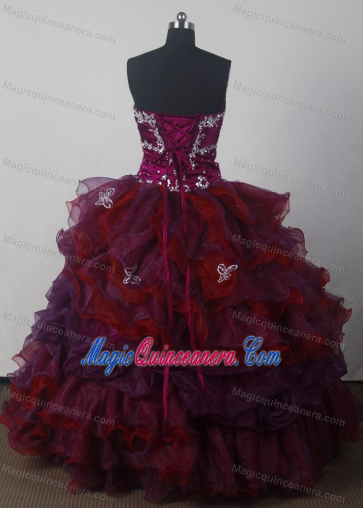 Appliques and Beading Sweetheart Quinceanera Dress in Burgundy
