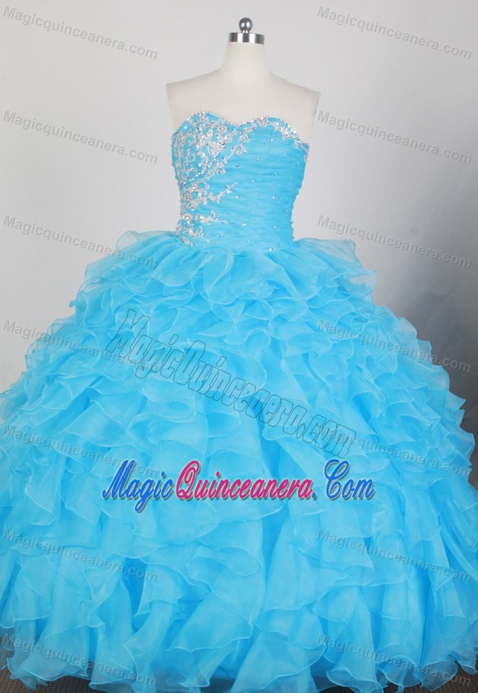 Strapless Floor-length Sky Blue Quinceanera Dress with Beading