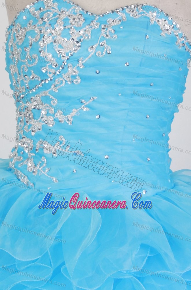 Strapless Floor-length Sky Blue Quinceanera Dress with Beading