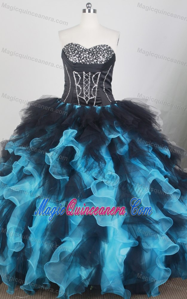 Beading Sweetheart Black and Aqua Dresses For a Quinceanera