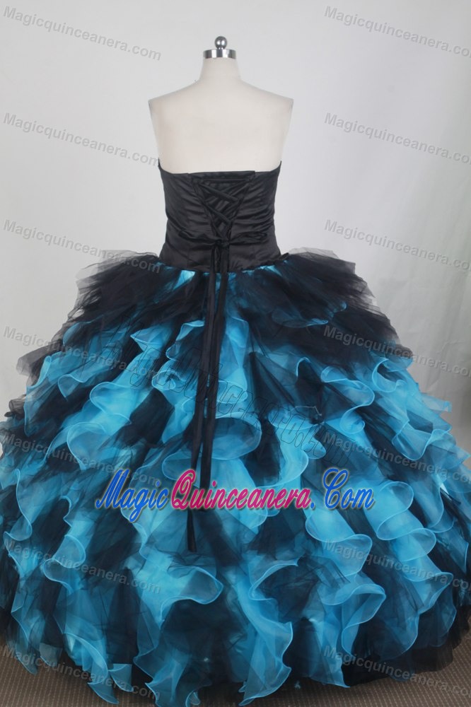 Beading Sweetheart Black and Aqua Dresses For a Quinceanera