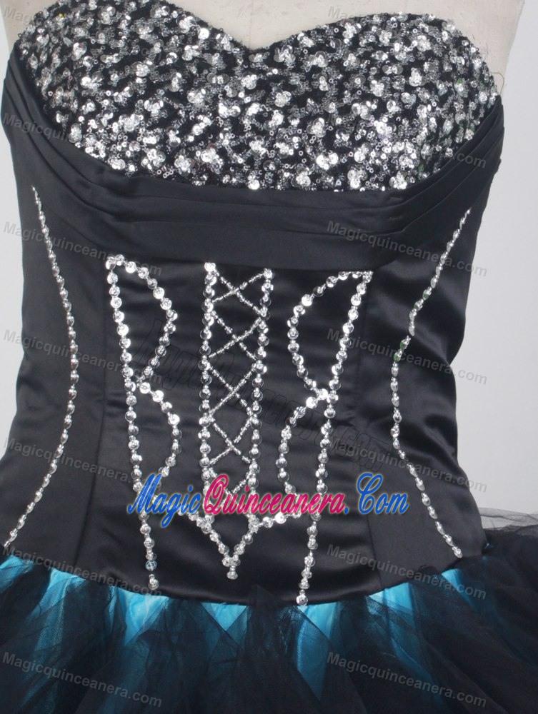 Beading Sweetheart Black and Aqua Dresses For a Quinceanera