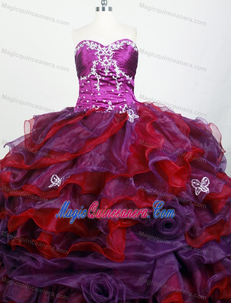 Sweetheart Appliques Colorful Quinceanera Dress with Pick-ups and Ruffles