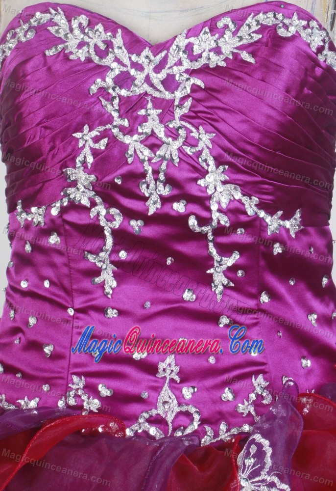 Sweetheart Appliques Colorful Quinceanera Dress with Pick-ups and Ruffles