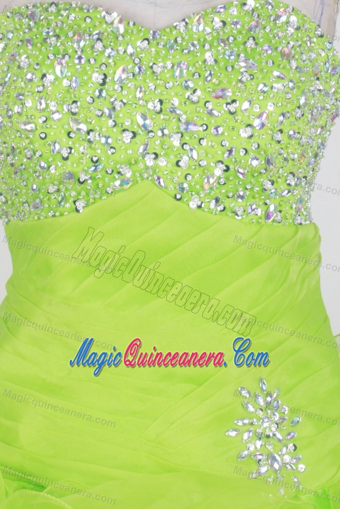Yellow Green Beaded Ball Gown Strapless Ruffled Sweet 15 Dresses