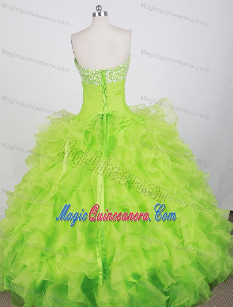 Yellow Green Beaded Ball Gown Strapless Ruffled Sweet 15 Dresses