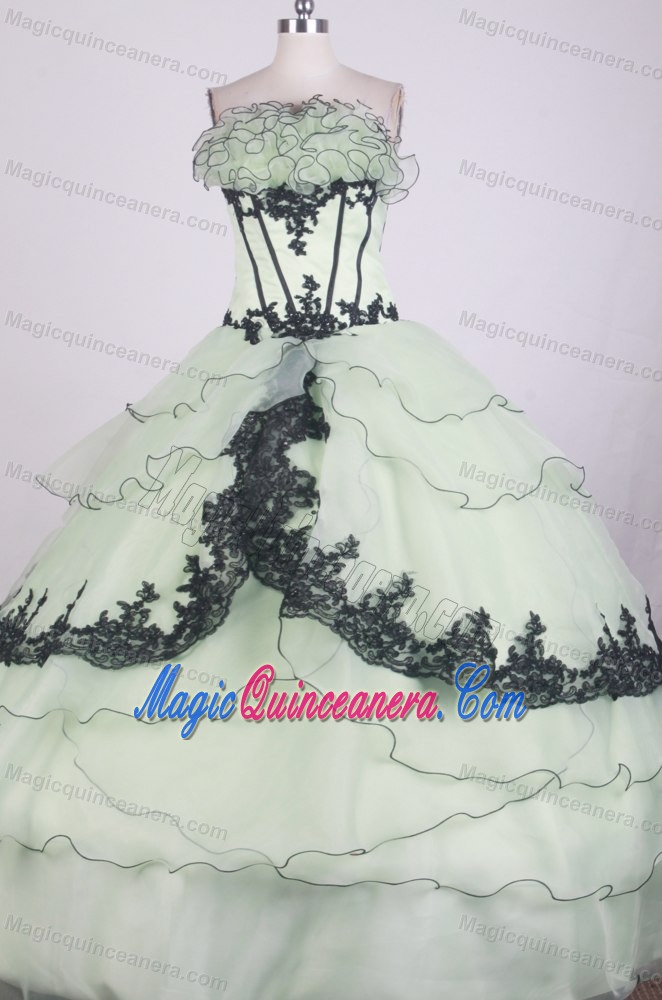 Ruffled Strapless Apple Green Quinceanera Dress with Layers and Appliques