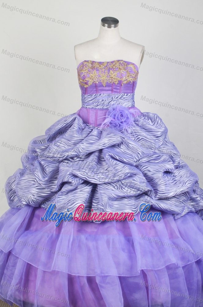 Strapless Zebra and Lavender Quinceanera Dress with Appliques