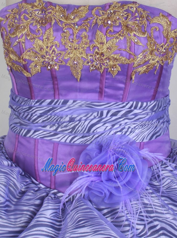 Strapless Zebra and Lavender Quinceanera Dress with Appliques