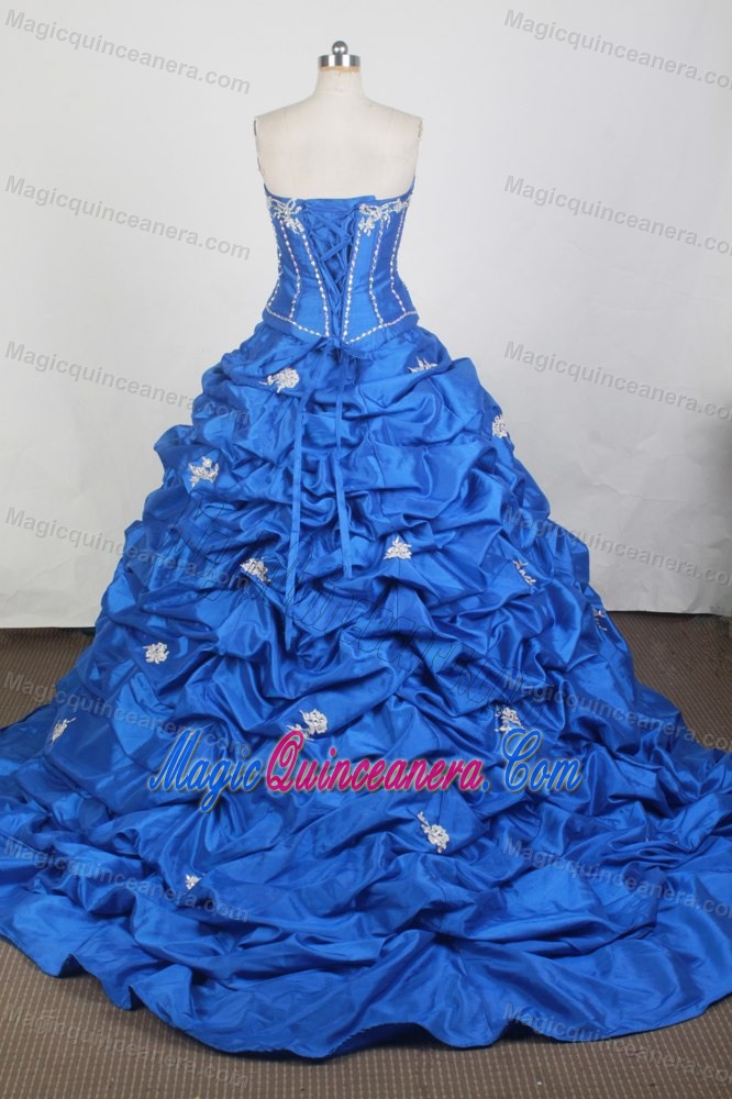 Royal Blue Strapless Sweet Sixteen Dresses with Pick-ups and Appliques